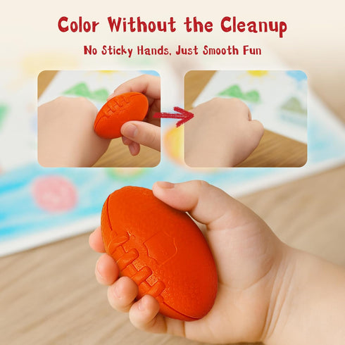 6 Colors Unbreakable Football Jumbo Crayons, Big Egg Crayons for Toddlers and Babies, Non-Toxic, Easy Grip for Small