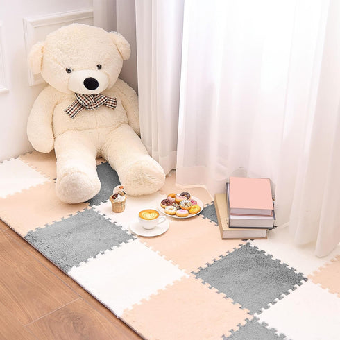 18 12 12 0.4 Amylove Pcs Plush Foam Floor Mat Square Interlocking Carpet Tiles with Border Fluffy Play Mat Floor Tiles