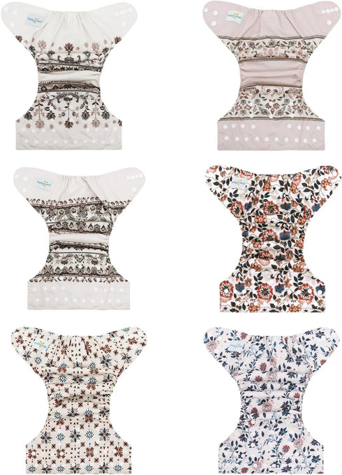 Pack 13, 6pcs Diapers+6pcs babygoal Boho Cloth Diapers of Baby Reusable Washable Pocket Nappy, Rayon from Bamboo