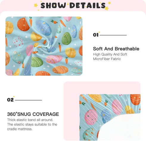 Pigsaly 27x39 Inch Crib Sheets Carrots Colorful Easter Eggs Baby Sheet for Standard Crib Mattress Boys Girls Toddler