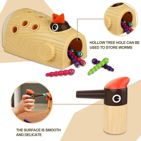 TOP BRIGHT Montessori Toys for 2 Year Olds, Fine Motor Skills Toddler Toys Age 2-4, Woodpecker Worm Feeding Game