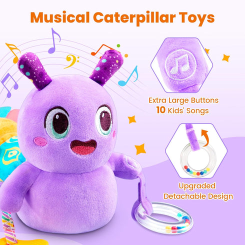 0-6 10 0-6, 6-12 Tummy Baby Toys Months, Washable Baby Musical Caterpillar Toys with Kid's Song,Rattles,BabyTeething