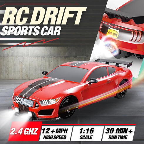 Liberty Imports RC Drift Car 1/16 2.4GHz 4WD Sport Racing Vehicle with LED Light, Batteries, Drift Tires (Red)