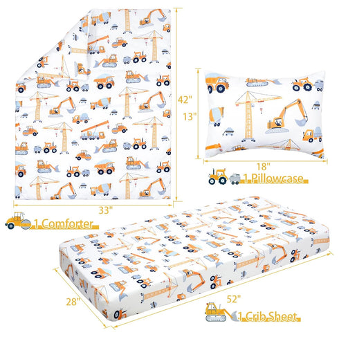 3 Set Set Set Sets JISEN Piece Crib Bedding Soft Baby Crib Bedding Construction Trucks Crib Comforter - Comforter Sheet