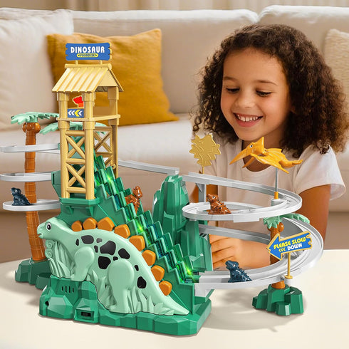 3 4 5 6 7 8 Set, JUKUDAHU Dinosaur Climbing Slide Stair Toy for Toddlers Aged - Racing Track Game Sliding Car Toy