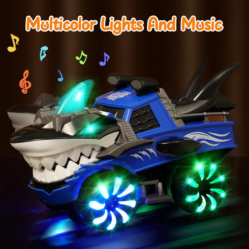 KidsMind 2-4 1 3 4 5 6 Shark Toys for Baby, Monster Trucks for Toddlers Flashing Light Up Shark Car with Music, Baby