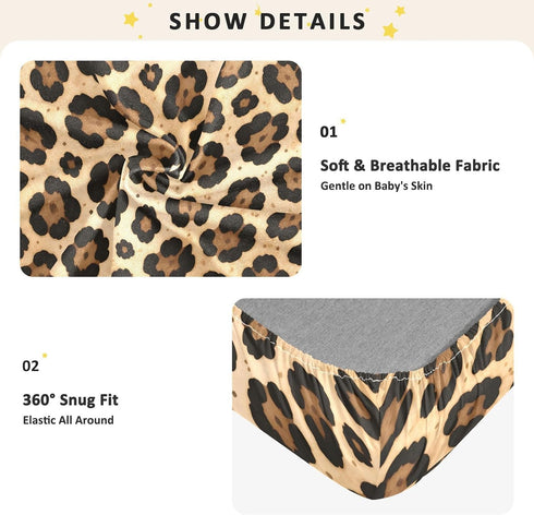 CZXW 52" 28" Cheetah Leopard Print Crib Sheets Fitted x Natural Cotton Soft & Breathable for Baby Crib Mattress