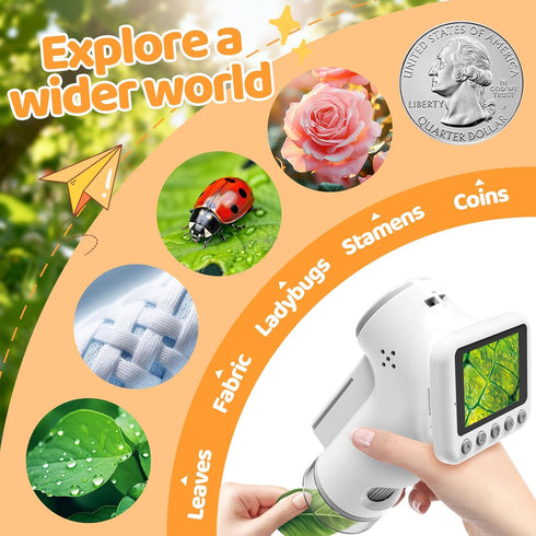 HEWEIMEI 1600X 4K 2.0" 3-14 Microscope for Kids, Screen Kids Microscopes with Slides Kit Microscope for Toddlers