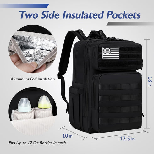 LORADI Dad Diaper Bag with Insulated Pockets, Stroller Clips and Luggage Sleeve for Travel, Large Tactical Diaper Bag