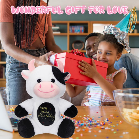 9.8" Happy Birthday Cow Plush Toys Cute Soft Cow Stuffed Animal Gifts for Boys Girls