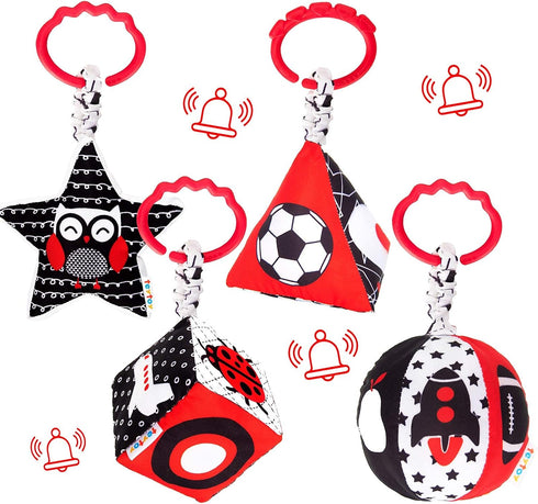 teytoy High Contrast Baby Stroller Toy, Black and White Infant Pattern Rattle, Easy Clip Hanging Toy for Newborns