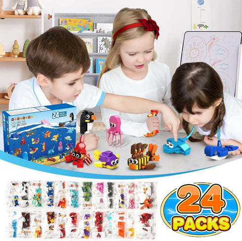 HOGOKIDS 24 Pack Party Favors for Kids Building Set, 629PCS Marine Animals Building Blocks Toy for Goodie Bag Stuffers