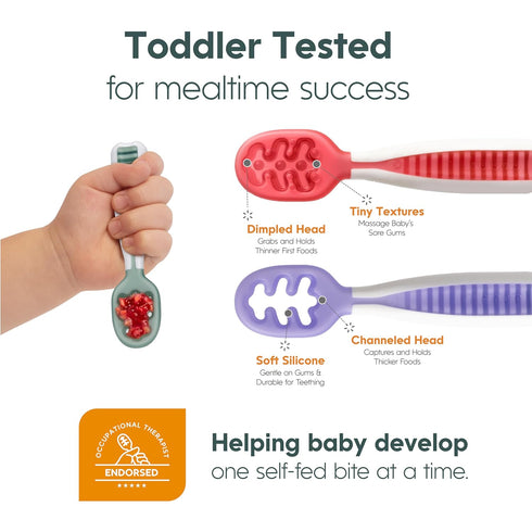 NumNum Baby Spoons Set, Silicone Pre-Spoon GOOtensils for Kids Aged 6+ Months, First Stage Baby Led Weaning, Travel