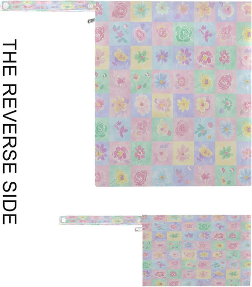 Burbuja 2 Pack, 2 Flower Plaid Wet Dry Bags for Baby Cloth Diaper Waterproof Reusable Wet Bag with Zippered Pockets