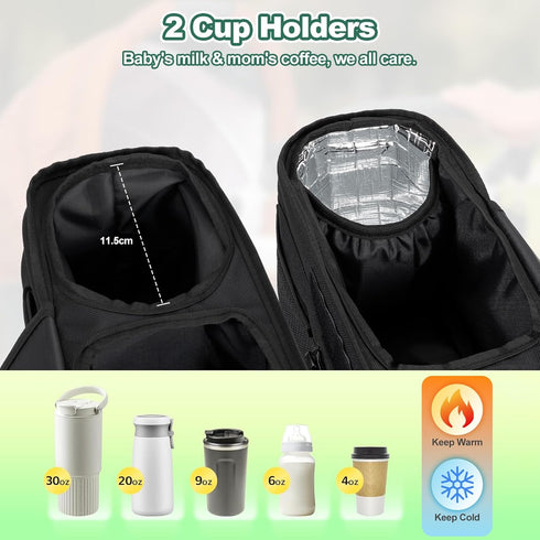 Universal Stroller Organizer Bag, Stroller Caddy with Insulated Cup Holders & Detachable Phone Bag and Shoulder Strap