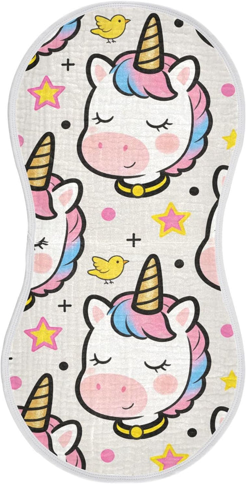 decor gift Cotton Burp Cloth Soft and Absorbent? Cute Cartoon White Rainbow Unicorns Feed