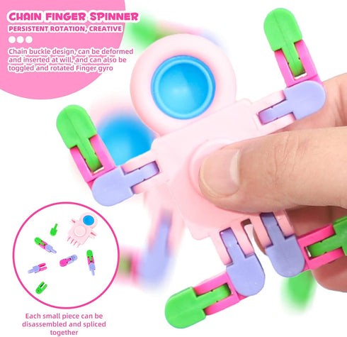 Aydsutr 12 Pack Fidget Sensory Spinner Toys Transformable Chain Robot Fingertip ToyPinata Goodie Bag Stuffers Birthday