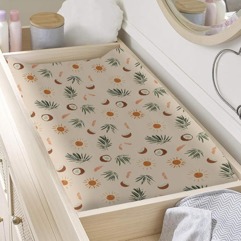 KuphiL10C Summer Summer Girls-16x32 Palm Trees Coconut Sun Pattern Baby Changing Pad Cover, Unisex Theme Nursery Diaper