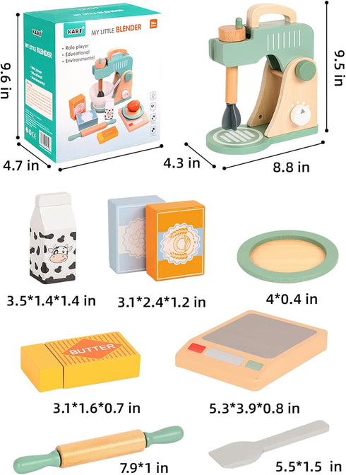 MIKNEKE Set Wooden Blender Toys Play for Kids, Cookies Bake Mixer Toy, Montessori Pretend Play Food Kitchen Accessories
