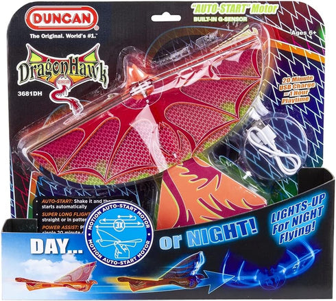 Duncan Toys Dragon Hawk Light-Up Flying Bird - Day/Night Motorized Toy with Shake Auto Start & USB Charger