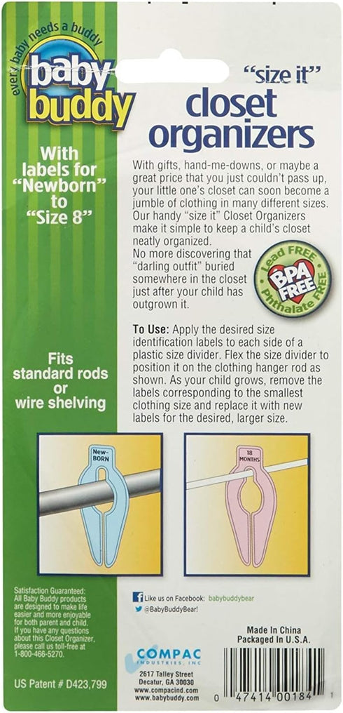Baby Buddy Closet Organizers, Set of 5, White, Newborn Essential to Easily Divide Baby Clothes from Newborn to Size 8