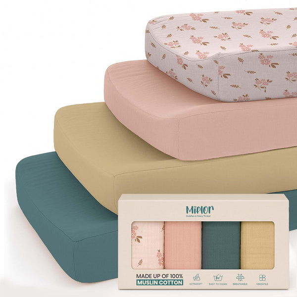 Mi Flor 4 Pack Muslin Changing Pad Cover 16x32x5 inches Ultra Soft