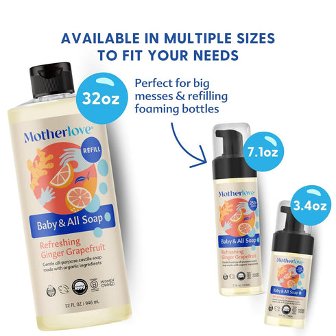 (32 oz) (Pack 2) Motherlove Baby & All Soap Gentle Foaming All-Purpose Castile Soap Made with Organic Ingredients