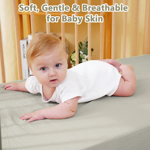 Kewlife gift 100% 360 28" 52" Muslin Crib Sheet Cotton Baby Fitted Sheet for Boys & Girls, Ultra Soft & Breathable