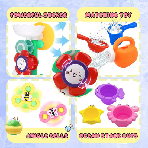 Baby Girl Bath Toys for Kids Ages 1-3 - Water Table Suction Spinning Tub Toys with Stacking Cups for Infants