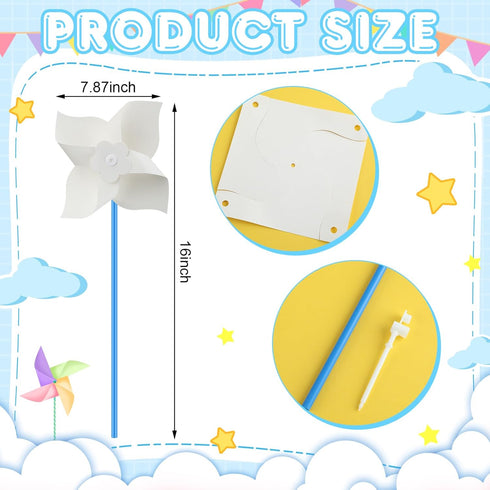 Poen 100 Summer 4 5 Inches Pcs DIY Pinwheels Paper Craft Bulk Color Your Own White Pinwheels Activity Arts July