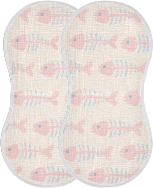 decor gift 4 Pack 22x11in Cotton Burp Cloths Muslin Easy Care Cartoon Cute Pink Fish Bones washcloths for Newborns boy