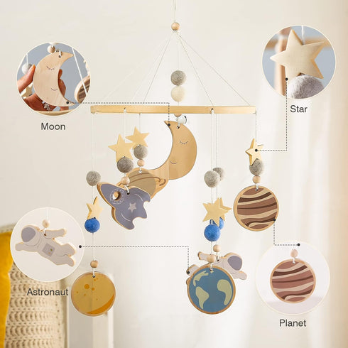 Set Baby Mobile for Crib, Astronaut Crib Nursery Mobile for Boys Girls, Boho Nursery Decor Soothe Toy Baby Shower