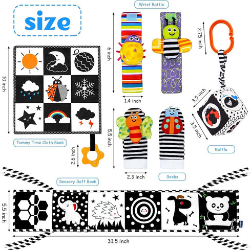 7 Pcs Black and White High Contrast Baby Toys for Newborn, Montessori Toys for Babies 0-6 Months Tummy Time Toys, Sensory Toys Newborn Toys Soft Book for 0-3 3-6 6-12 Months Boys Girls Infants