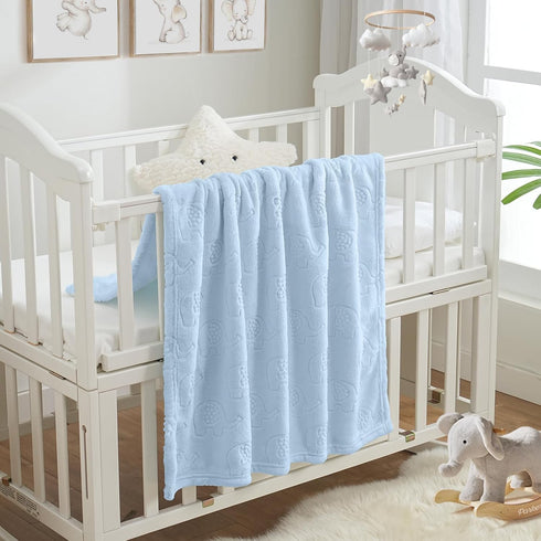 3D Cozy (30x40 Inches, BORITAR Fleece Baby Blanket with Elephant Design for Boys Girls, Ultra Soft Receiving Blanket