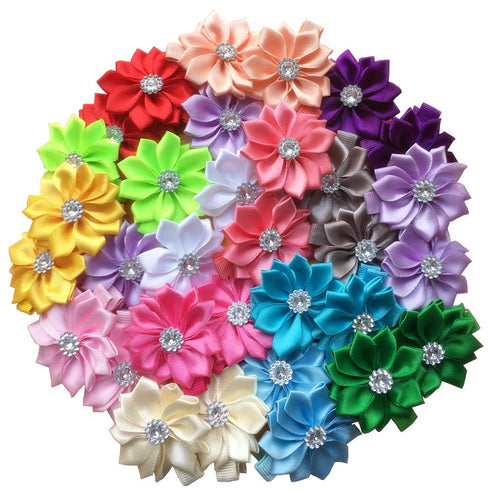 QandSweet 32 Pcs Rhinestone Flower Hair Clips, Safety Barrettes for Toddler Girls, Teens, and Women