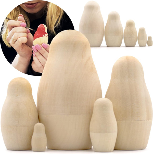 AEVVV Blank Russian Nesting Dolls Set - 5 pcs Unpainted Dolls for DIY Gift & Painting