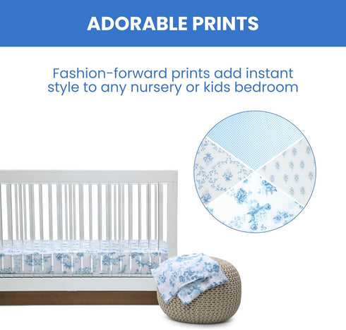 100% 47x47 Inches (Pack 4), Delta Children Cotton Muslin Baby Receiving Blankets for Girls and Boys of Blue Botanicals
