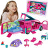 Doll Camper Van Playset for Girls, Portable Doll Car Play with Doll Furniture, Pool & Accessories