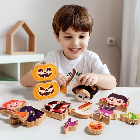 HUZU Halloween Snap Together Dress Up Building Blocks, Witch Vampire Skeleton Pumpkin Characters, STEM Gift for Kids