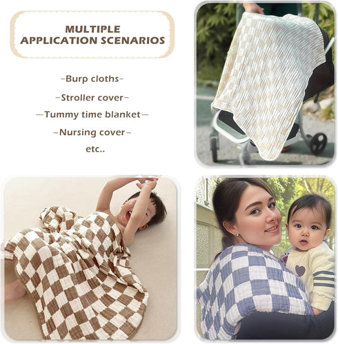 Pack 2 42 42 inches Ultra Soft Checkered Muslin Baby Blanket of Cotton Swaddles Bed Blankets for Babies and Toddlers