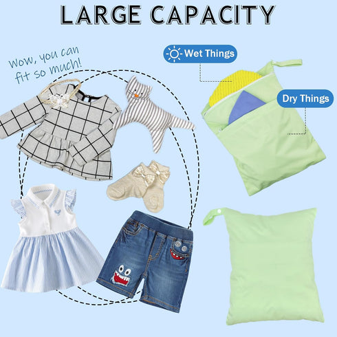 GRSECPO 3 Pack 2 Wet Dry Bags for Baby Cloth Diapers Washable Travel Bags with Pockets, Waterproof Wet Bags