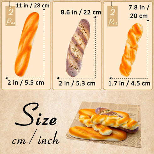 Meiwlong 5pcs Set,Realistic Fake Bread Artificial Bread for Display, Fake French Baguette Loaf of Bread Prop for Bakery