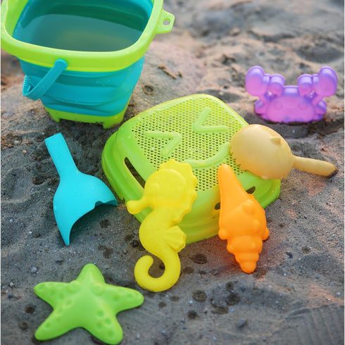 Egashow 8 Playset, 2 1 PCS Kids Foldable Pail Seabeach Sand Toys Sensory Portable Sandbox Digging Toys Including
