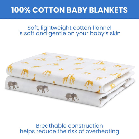 Delta Children 100% Cotton Flannel Baby Receiving Blankets for Girls Boys – 30x30 Inches (Pack of 2)