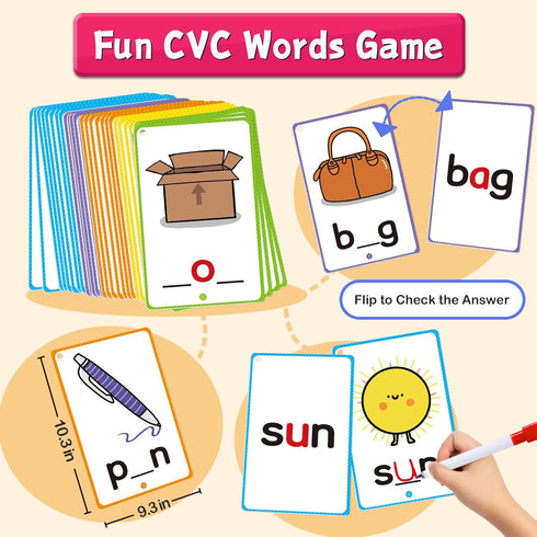 Preschool Learning Activities Handwriting Practice Book for Kids, CVC Word Writing & Spelling Cards for Ages 3-6