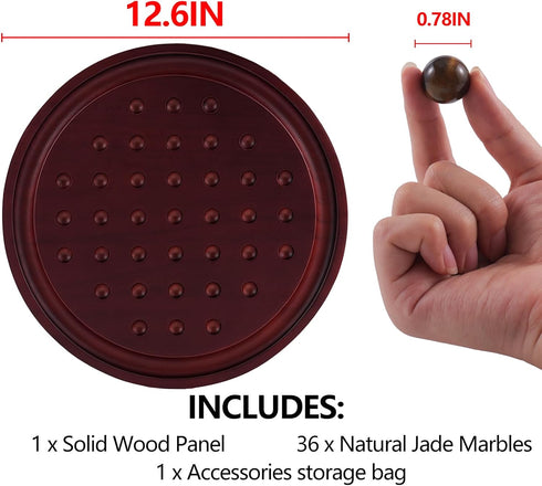 12.6 Inches Set 36 HOROW Large Marble Solitaire Board Game Wooden Classic Natural Stone Marbles Solitaire Game