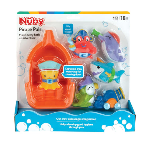 Nuby Pirate Pals Bath Toy Set, Interactive Bath Time Toys for 18+ Months