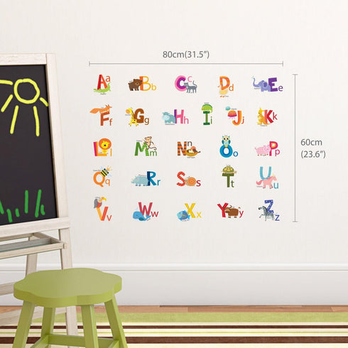 DECOWALL DS4-8002 Animal Alphabet Kids Wall Stickers - Peel and Stick Removable Decals for Nursery, Bedroom, Living Room