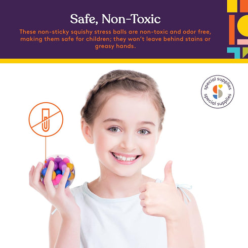 Squishy Stress Ball Squeeze, Color Sensory Toy for Tension Relief, Fun for Kids and Adults (4-Pack)