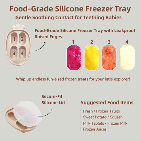 4 Pack Stylish Anti-Drop Baby Fruit Feeder & Breastmilk Popsicle Molds for Teething with Lids, The Perfect Food Feeder